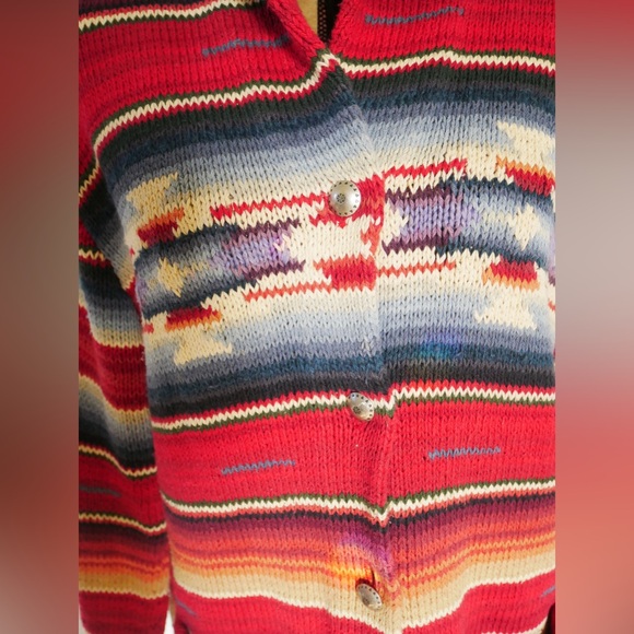 Vtg Ralph Lauren Cardigan Concho Southwestern Tribal Shawl Collar Sweater Knit L - Picture 4 of 7